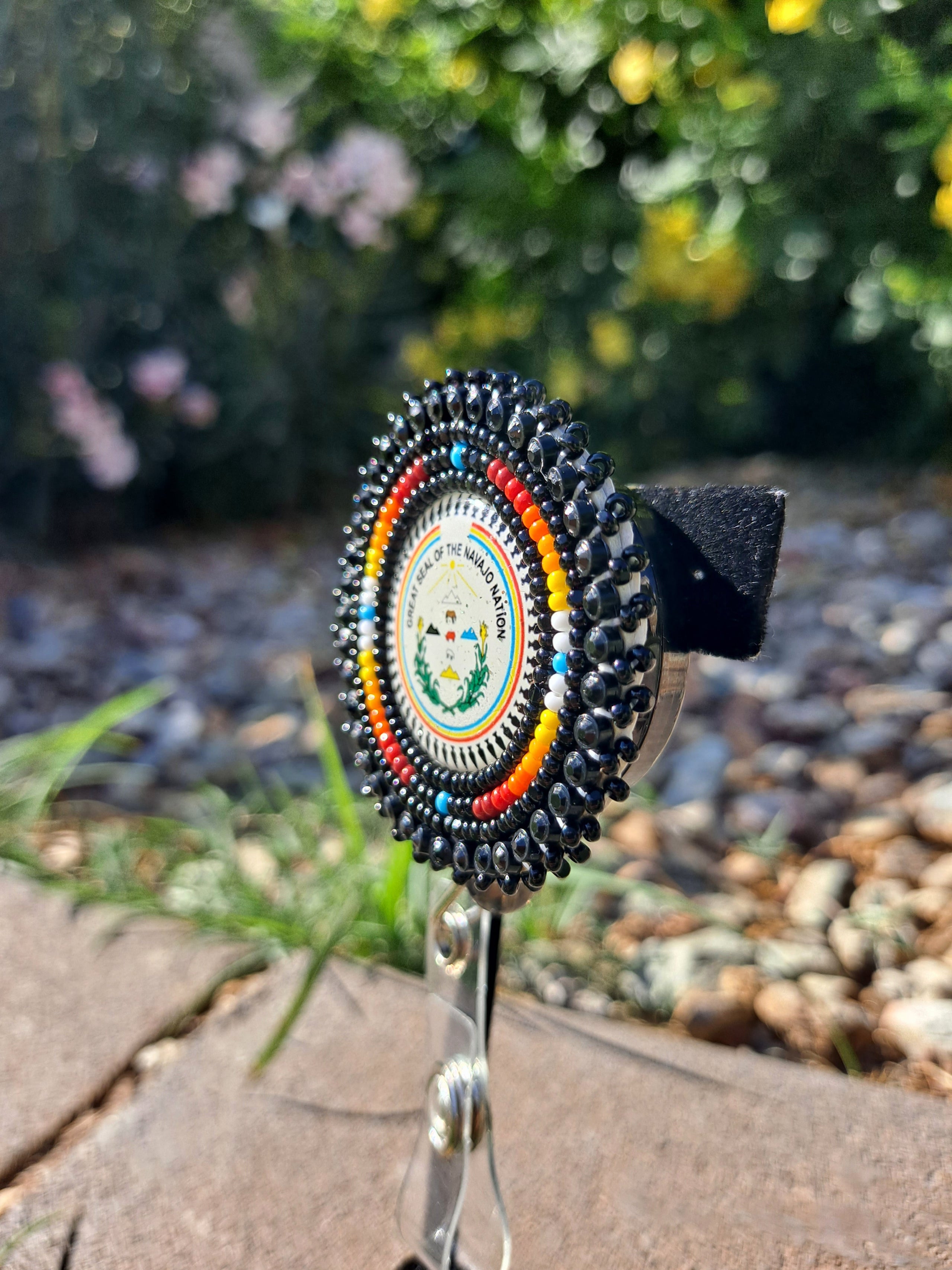 Navajo Nation Seal Badge Holder (Black w/ Fire Color Border)
